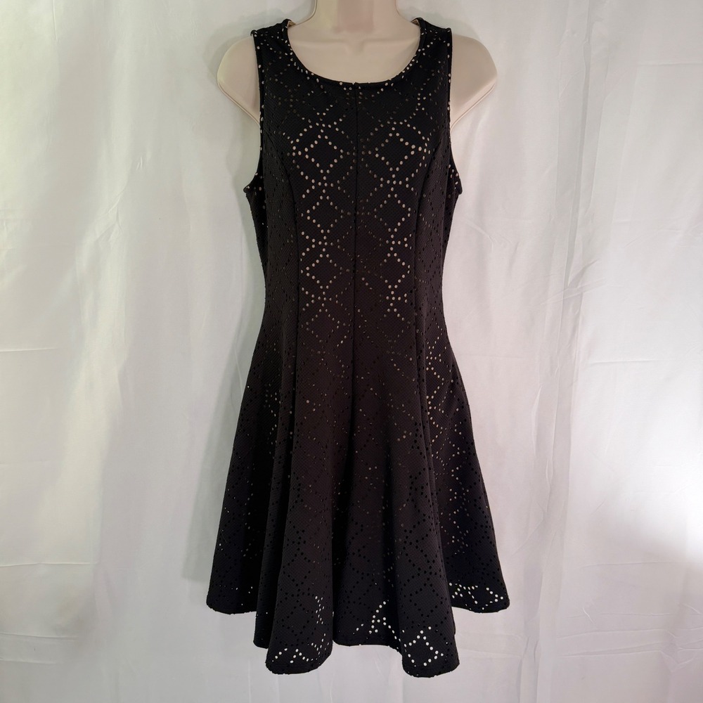 Birdcage Black Laser Cut Eyelet Fit and Flare Dress Large BW6174D Made in USA